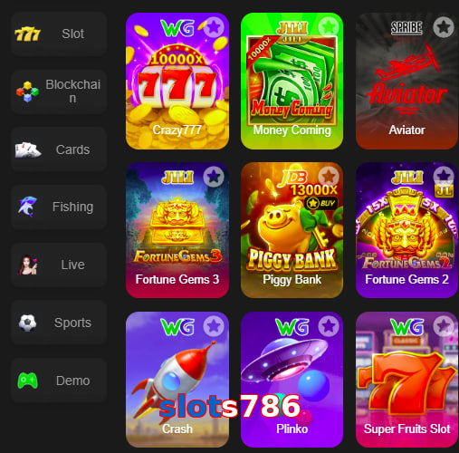 Main screen of Slots786 game page for PK players