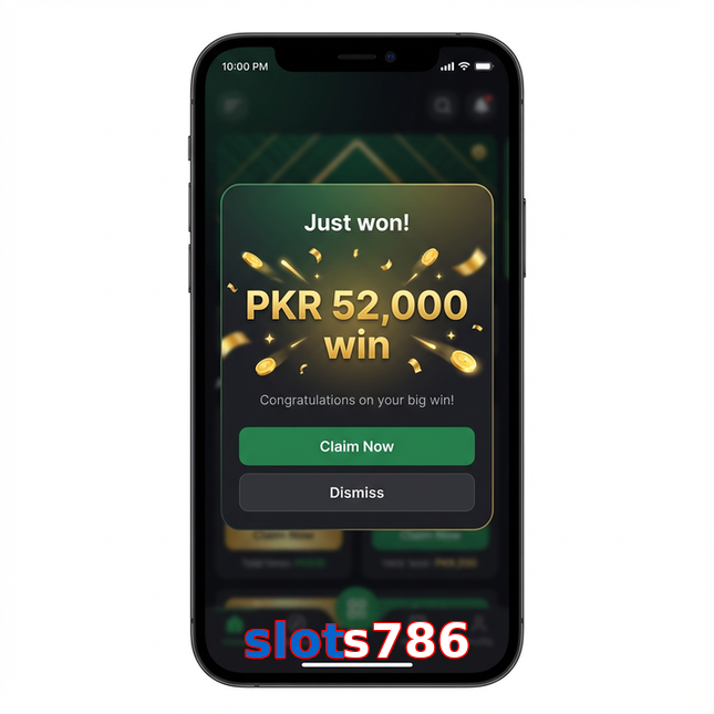 Main screen of Slots786 win page for PK players